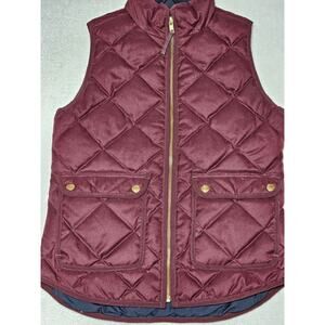 J Crew Puffer Vest Womens XXS Maroon Quilted Full Zip Gold Zipper